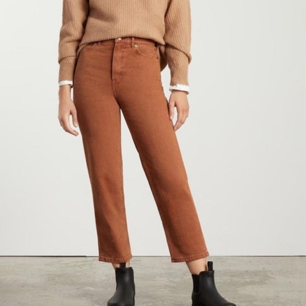 Everlane Way-High Straight Jeans Rust Brown Size 34 Tall Organic Cotton